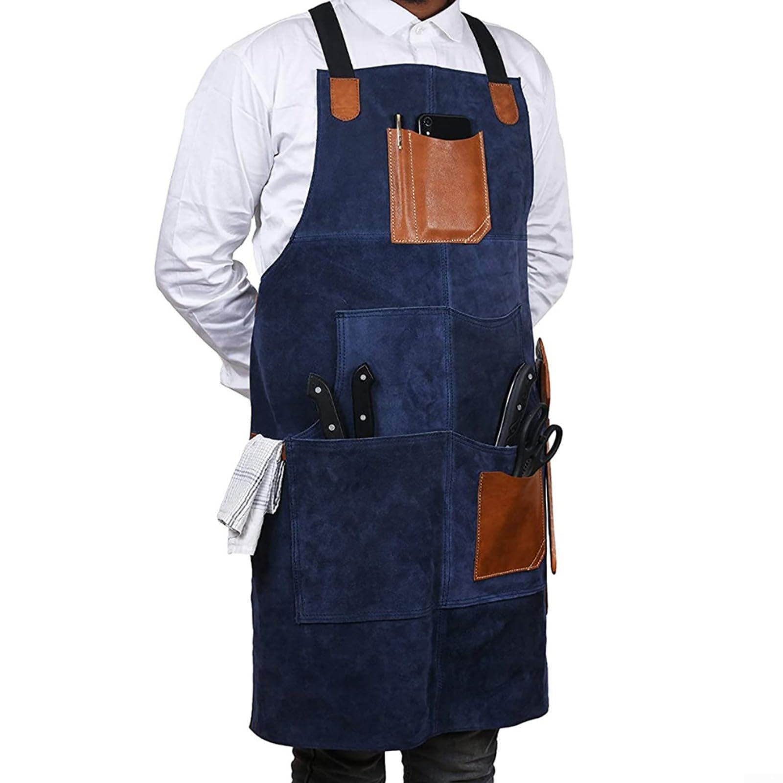 Tablier robuste en polaire et cuir synthétique pour atelier