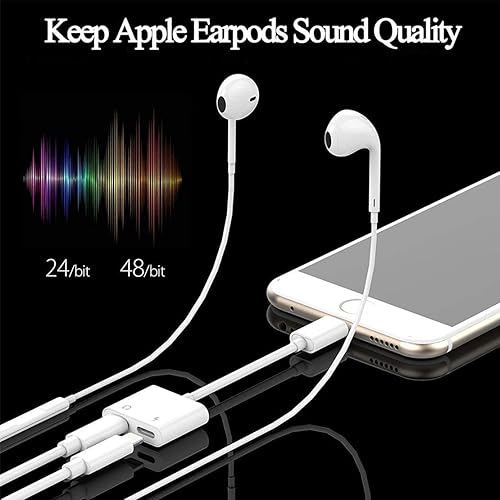 Miniatura 5 de Certificado Apple MFi Divisor de adaptador de auriculares para iPhone, 2 en 1, cargador Lightning doble, adaptador de audio auxiliar para iPhone