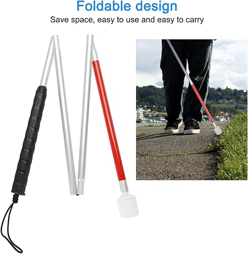 Miniatura 2 de Bastón ciego, bastón plegable reflectante rojo y blanco, bastón de movilidad para hombres y mujeres para personas con discapacidad de visión y