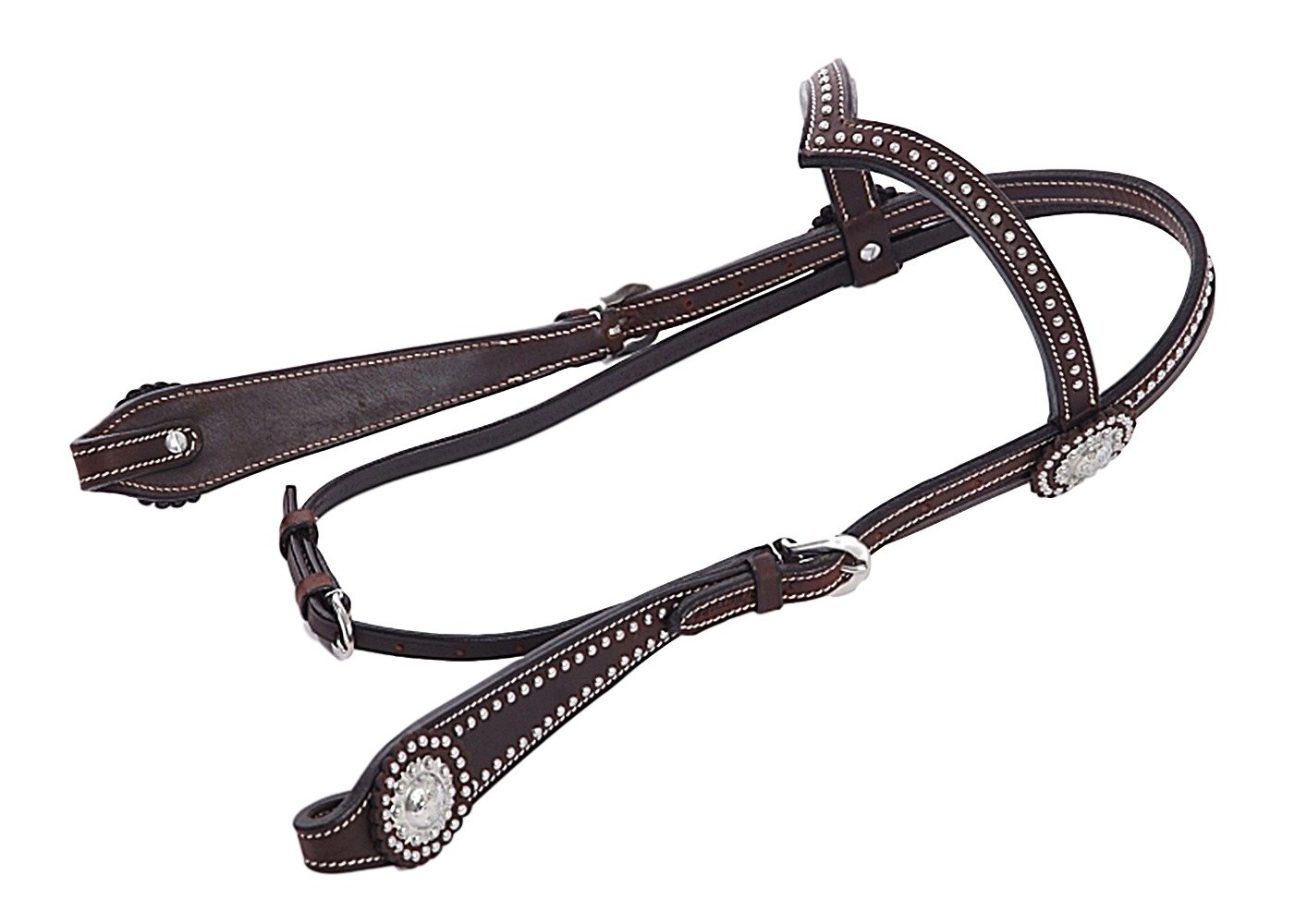 Testiera Western Con Concha E Dots - Pelle Doppia 7mm - Fibbie Acciaio Inox - Marrone Scuro - Foto 12
