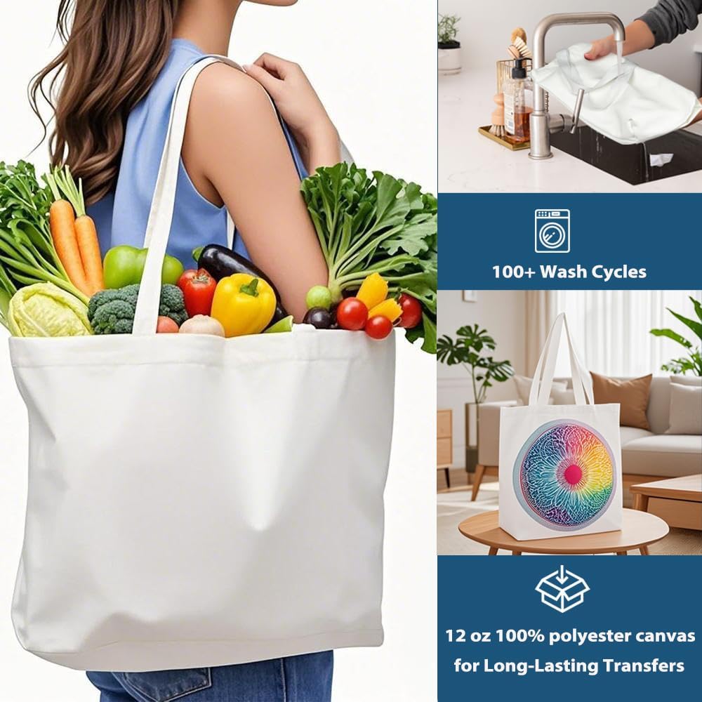 WeStar 5 Pack Sublimation Tote Bags Blanks,12oz Heavy-Duty 100% Polyester with Zipper, Long Handles (18.5"x15"x4.7"), Reusable for DIY, Heat Transfer, Gym, Travel, Business Branding - Image 6