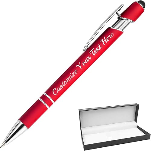 Miniatura 50 de Bolígrafos personalizados con punta de lápiz capacitivo, bolígrafos grabados personalizados, bolígrafo de tacto suave, tinta negra impresa sin