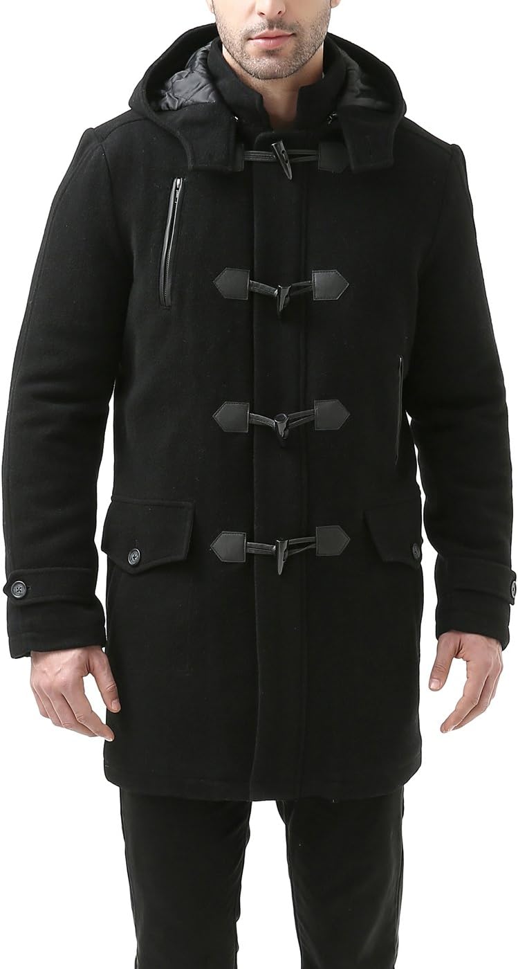 BGSD Men Tyson Wool Blend Single Breasted Walking Toggle Duffle Coat with Hood (Also available in Big and Tall)