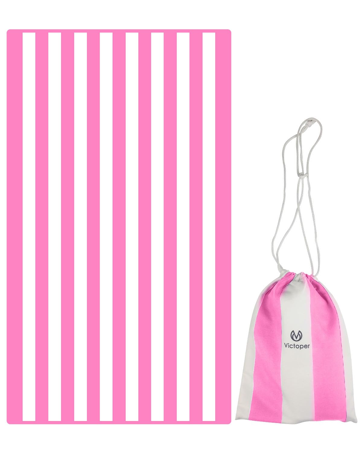 Victoper Microfiber Beach Towel d Rapid Drying Sand Free Soft Compact Lightweight Qualities Beach Towels for Adults Ideal for Swimming Beach Yoga Camping Gym Carry Bag Pink Stripes 79x35 Inch