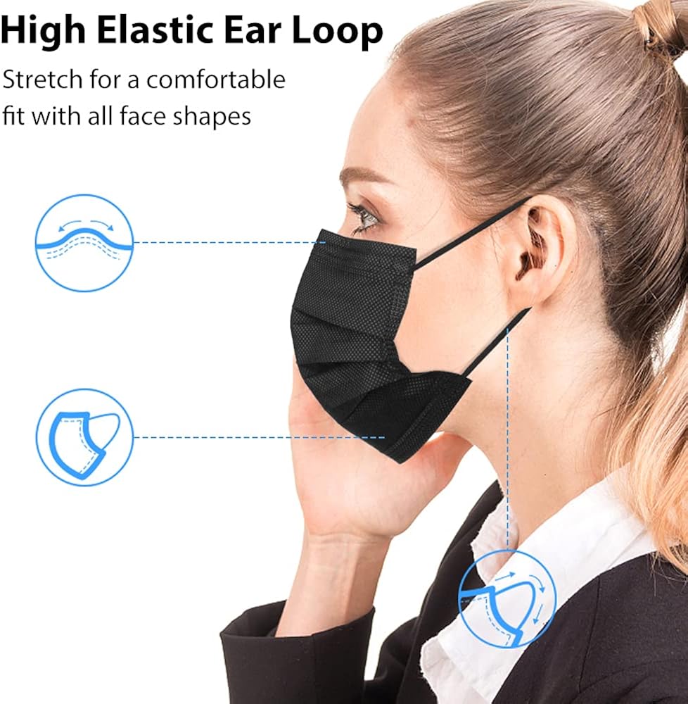 Black Disposable Face Masks, 100 Pack Face Mask 3 Ply Disposable Masks