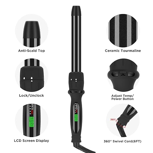 Miniatura 7 de Diamante Turmalina cerámica PARWIN Pro Black 7-en-1Rolo Hierro visualización LCD Guante protector de calor y bolsa de viaje 7barriles