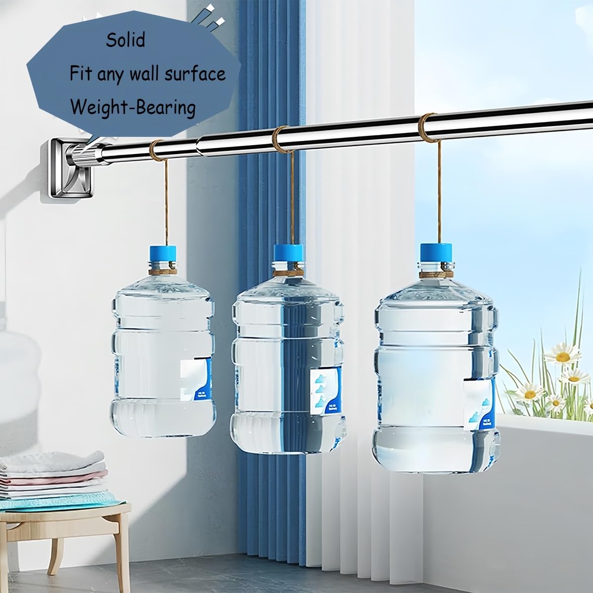 Barra de ducha extensible negra sin taladrar para baño y dormitorio, 110-200 cm, diseño moderno