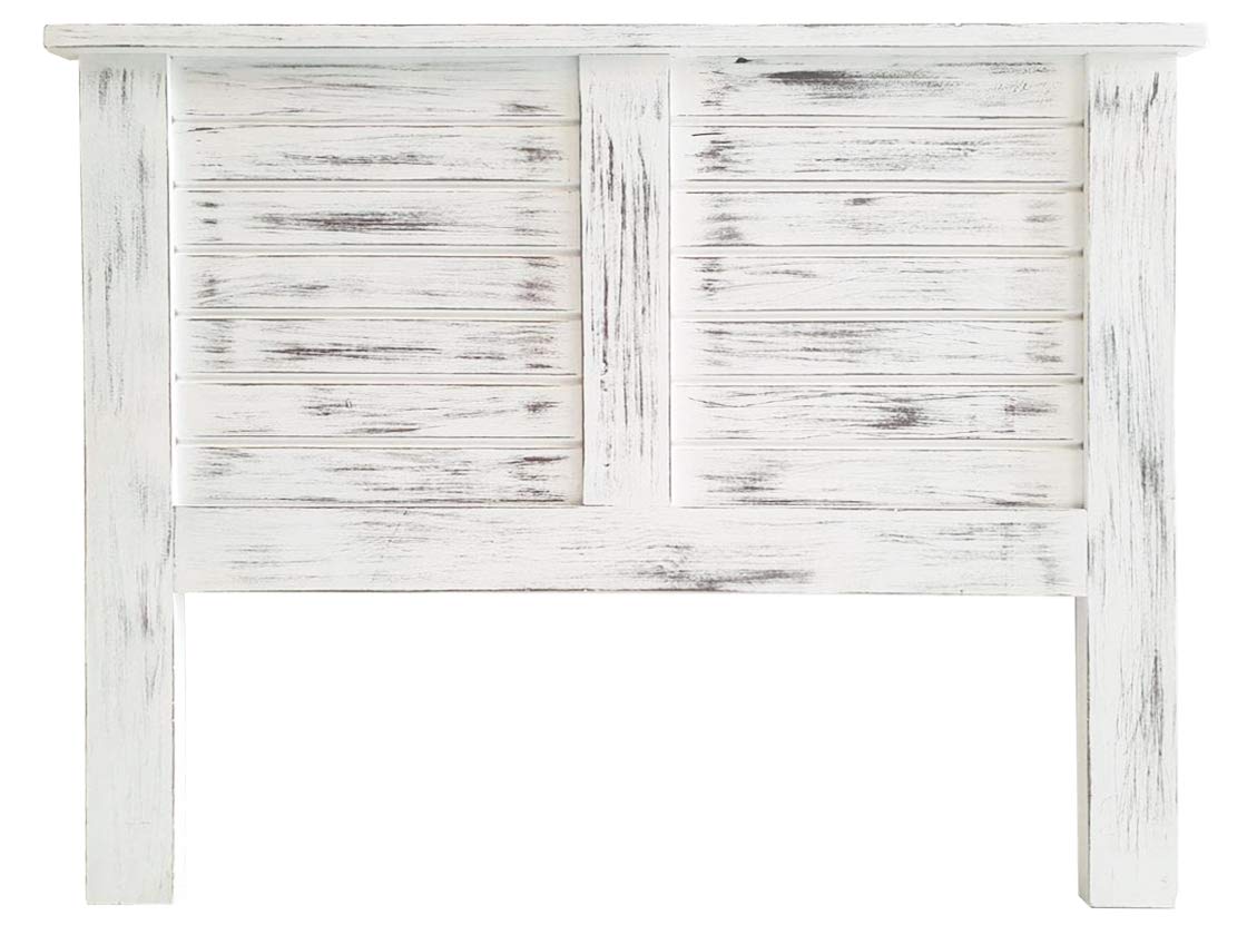 Cabecero de Madera para Cama de 150 cms Fabricado en Madera Maciza de Pino alistonada Acabado en Blanco Envejecido Totalmente Acabado