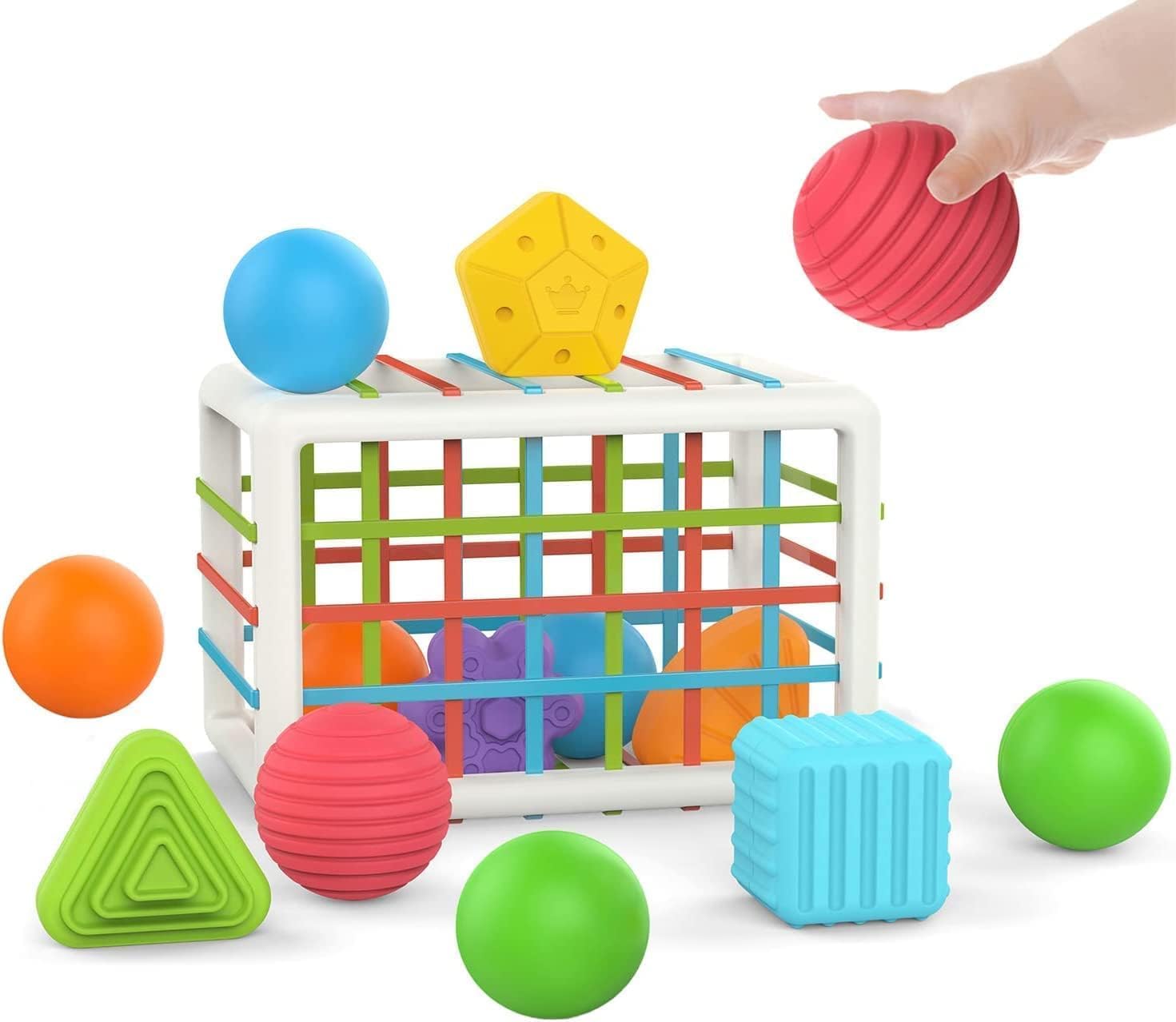 MINGKIDS Montessori Toys for 1 Year Old, Cube & 6 Sensory Shape Blocks&6 Colors Ball Pit Balls,Baby Sensory Fine Motor Skills Developmental Toys,Gifts for 12 18 Month Age 1 2