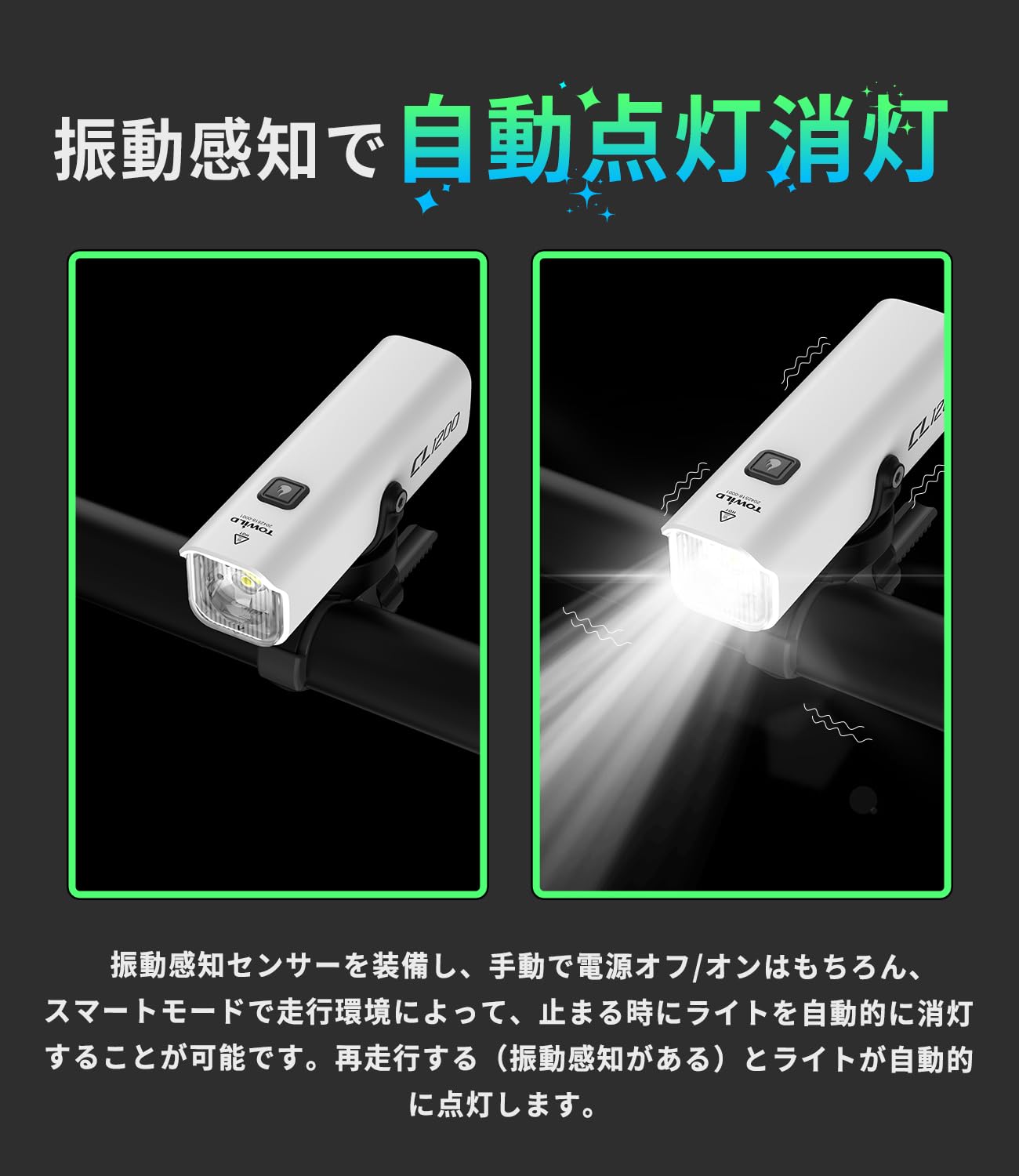 Amazon | TOWILD CL1200 自転車ライト 1200ルーメン 5000mAh大容量