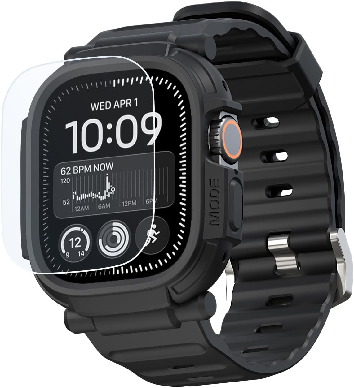 elkson Made for Apple Watch Ultra 2 1 Bumper Case Band 49mm Screen Protector Tempered Glass, Quattro Pro 2.0 Series Rugged for iWatch, Military Grade Durable Protective Cover, Shock Proof, Black