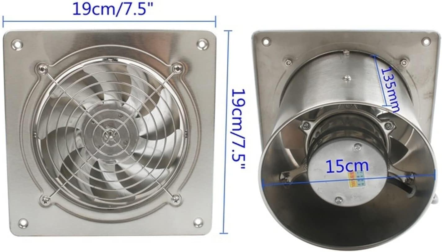 6-Inch High-Speed Exhaust Fan, Stainless Steel Air Extractor Ventilator for Bathroom, Kitchen, and Toilet, 45W, 600m³/h, Wall or Window Mountable