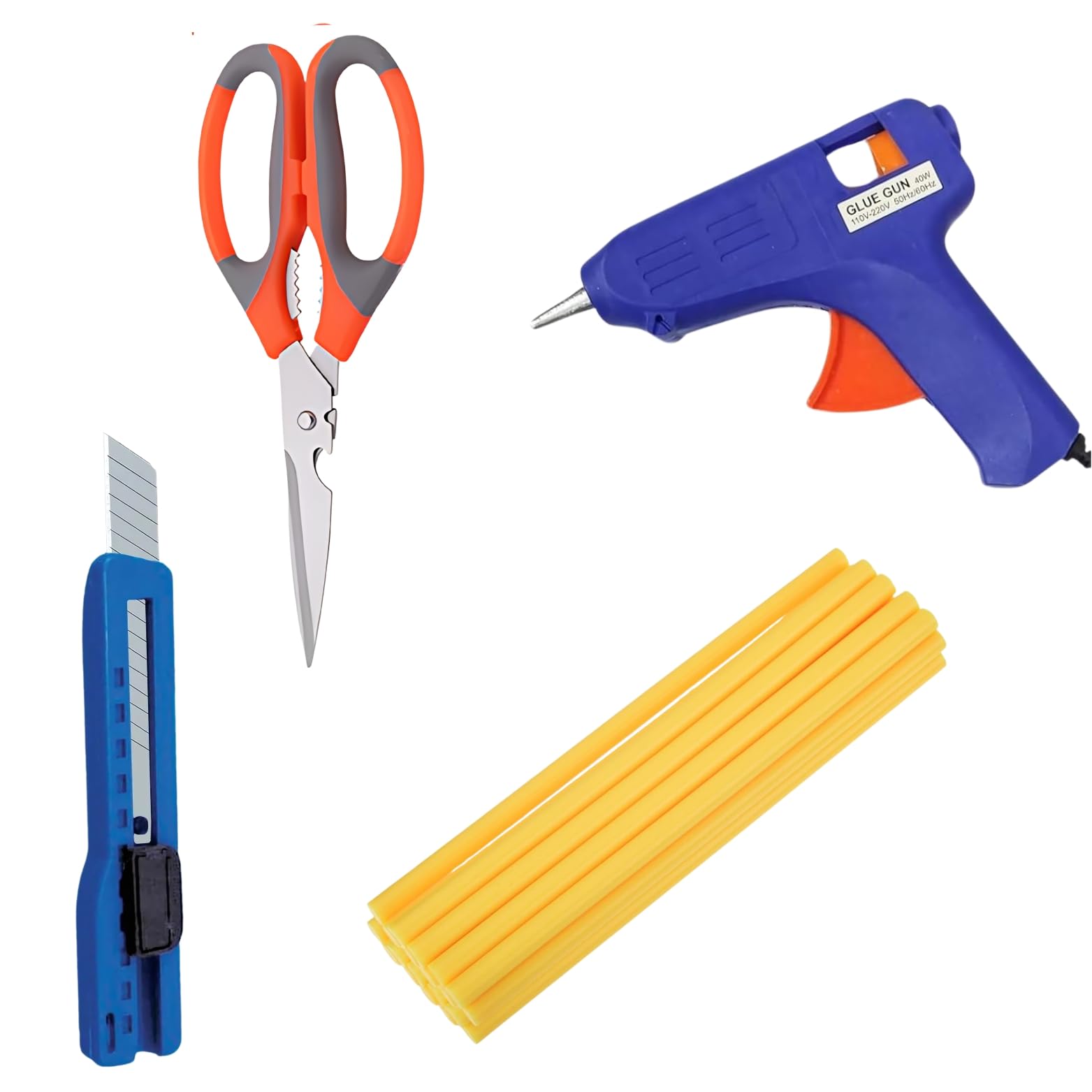 40W Hot Glue Gun (Blue) with Glue Sticks (Pack of 10, Yellow), Scissor & Cutter, Mini Craft Glue Guns with Carry Case for School DIY Arts, and Home Repair-image-35
