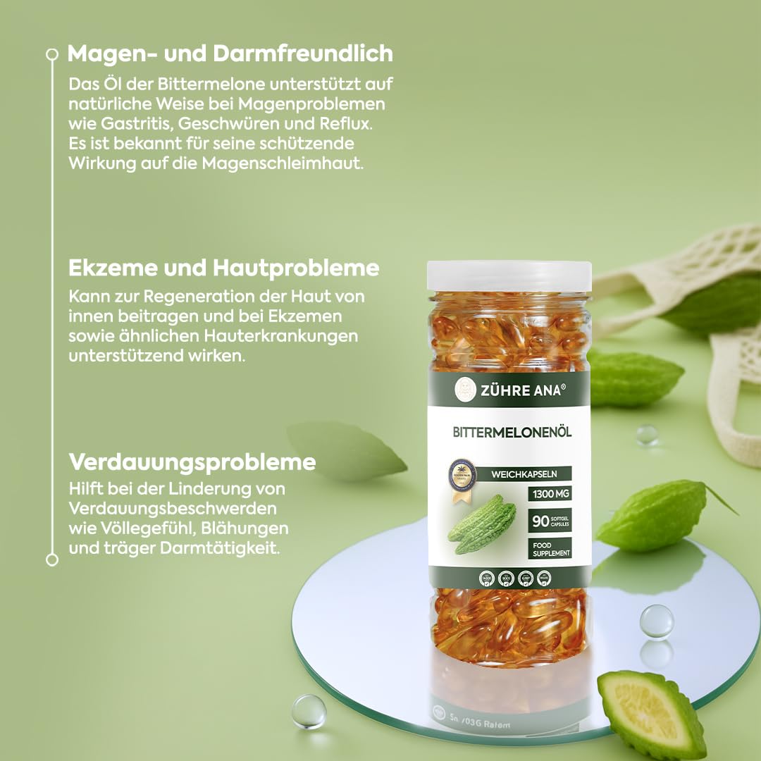 Zühre Ana Olio di melone amaro Softgel 1300 mg – 90 capsule, naturale e puro, facile da deglutire