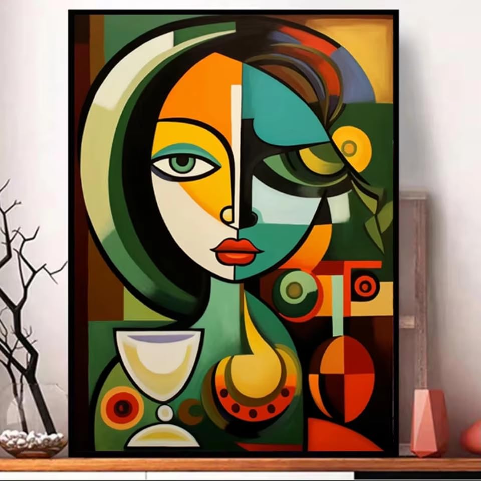 Tableau Picasso pour habiller un mur vide avec un portrait abstrait de femme coloré