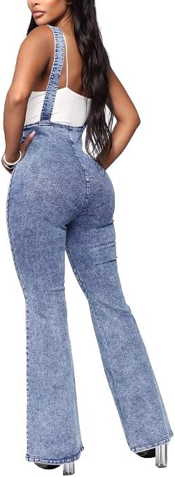 High Waisted Denim Overalls Flare Jeans 