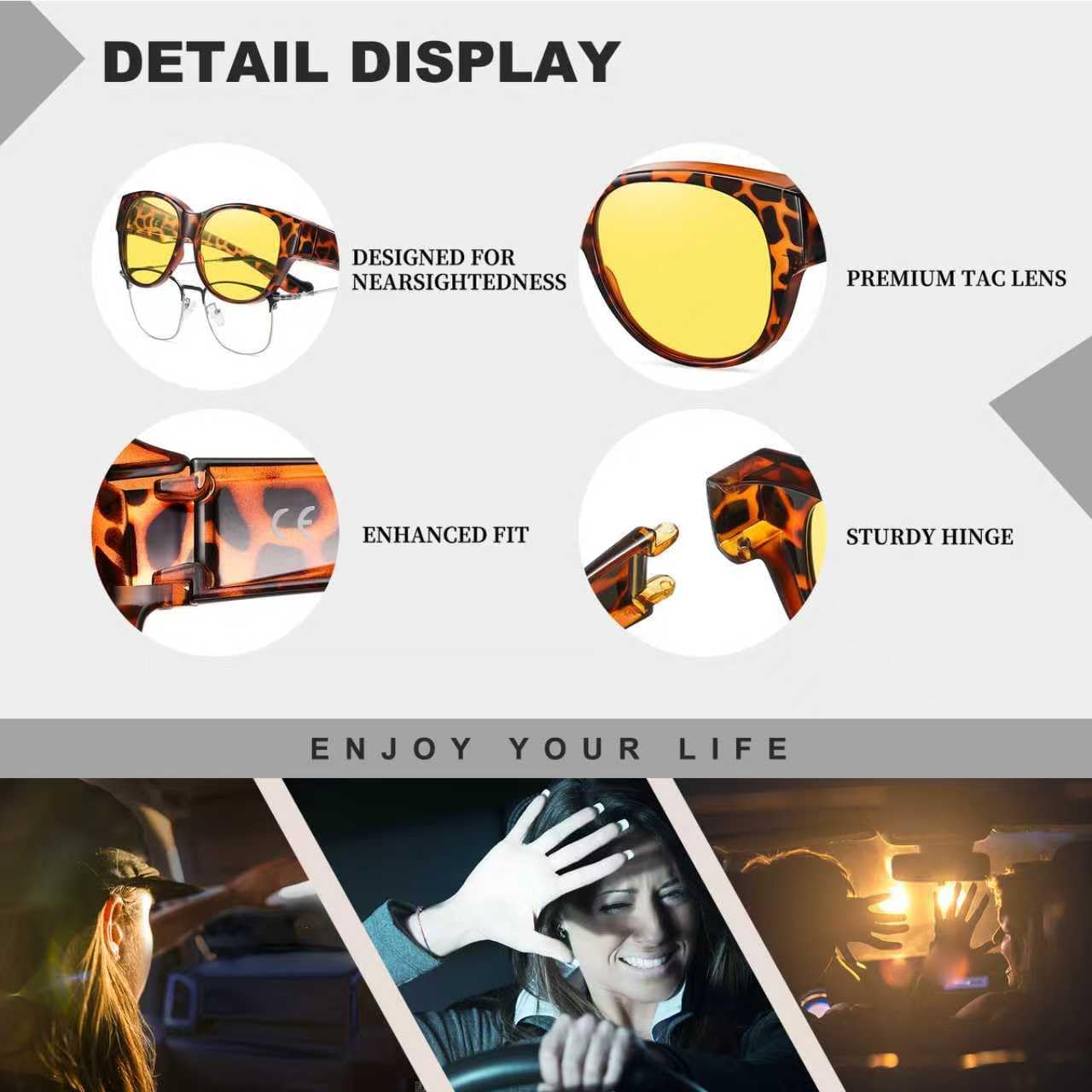 HAOLOTA Night Vision Driving Glasses Women Fit Over Glasses, Anti Glare Polarized Nighttime Yellow Lens - Image 5