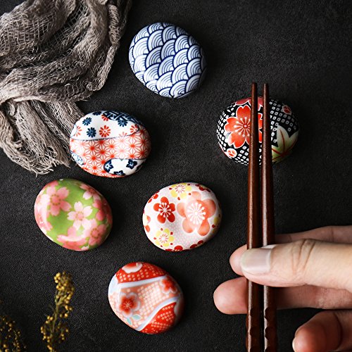 CHOOLD Japanese Style Hand Painted Floral Ceramic Chopsticks Rest Rack Dinner Spoon Stand Knife Fork Holder Chopsticks Stand(Set of 6) - Thumbnail 6
