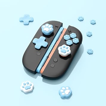 GeekShare Silicone Cross D-Pad Button Caps Set Joystick Cover, Cat Paw ABXY Key Button Thumb Grips Compatible with Switch 2 Game Console - Blue