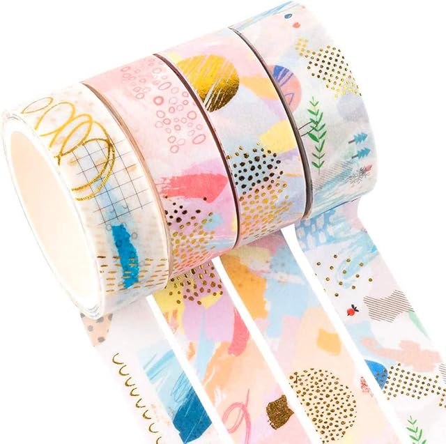 YUBX Gold Washi Tape Set VSCO Foil Decorative Tape for DIY Crafts, Bullet Journals, Planners, Scrapbooking, Wrapping (Geometric Design)