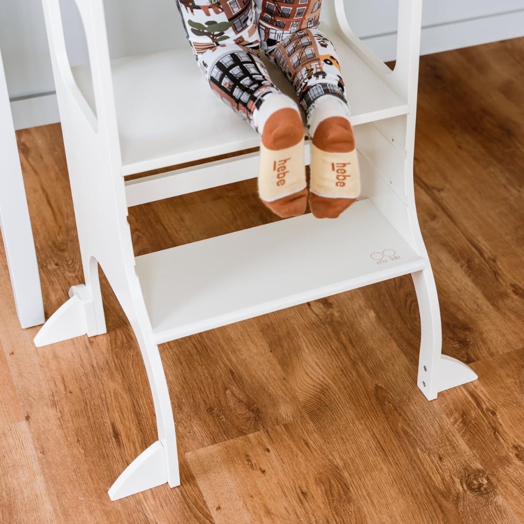 Ette Tete Step UP • Adjustable Height Montessori Toddler Kitchen Helper Tower with Support Legs (White)
