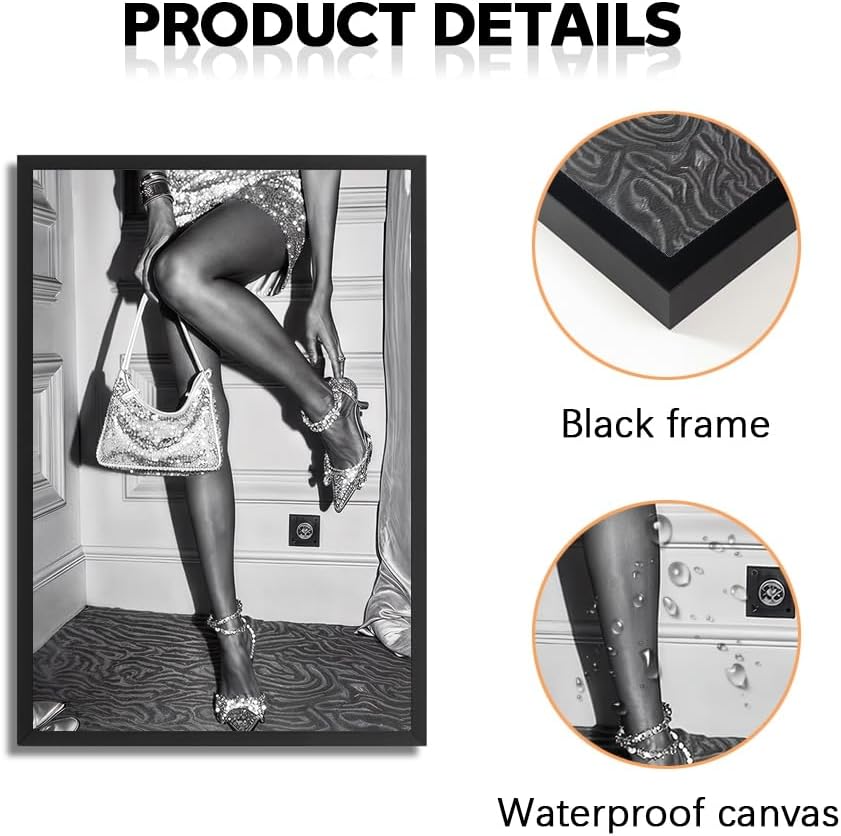 Trendy Luxury Black And White Framed Wall Art Beautiful Chic Woman Pictures For Preppy Girly Dorm Decor-Funky Fashion Feminist Canvas Prints Ready To Hang Room Bedroom