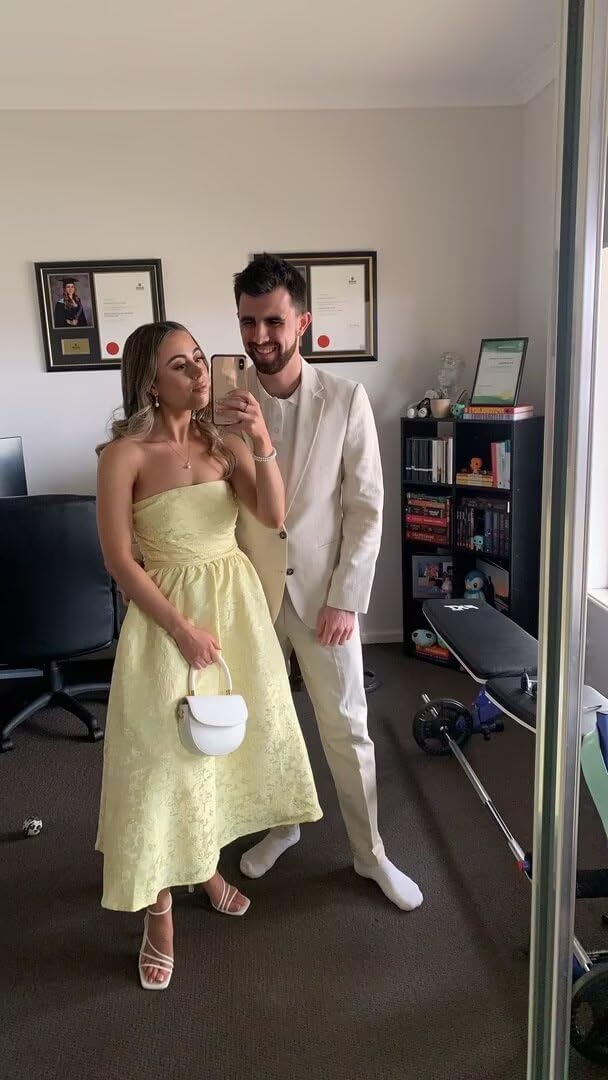 Strapless Jacquard Floral Satin Prom Dresses Formal Corset A Line Tea Length Evening Party Gowns - Image 9