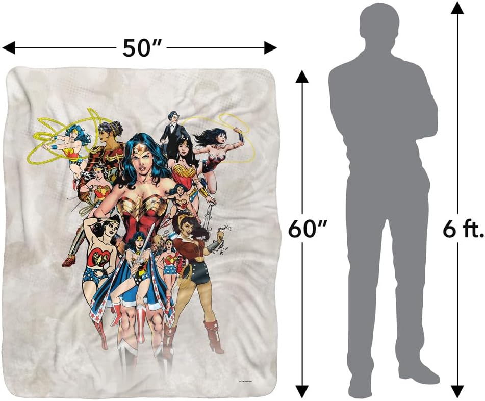 Wonder Woman 75th Collage Silky Touch Sherpa Back Super Soft Throw Blanket