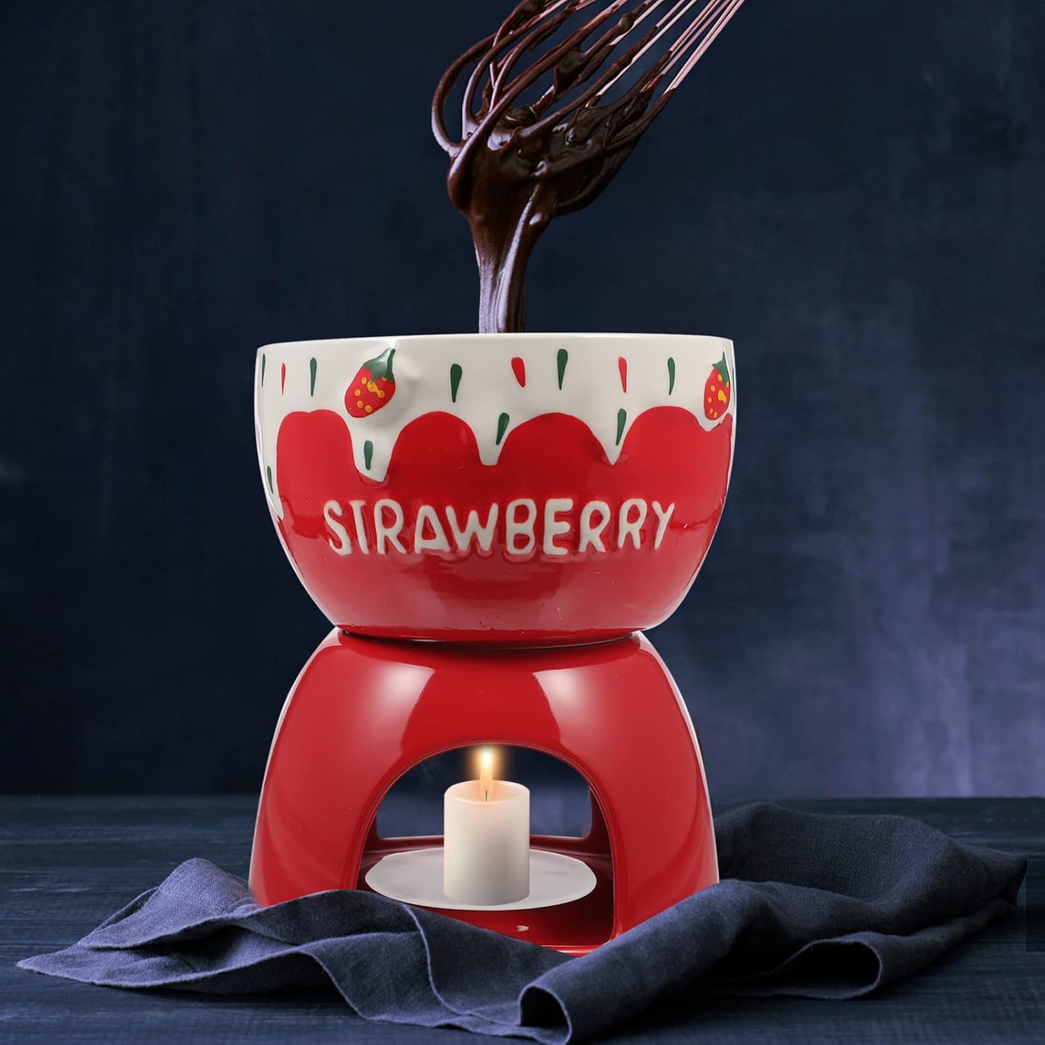 Zerodeko Ceramic Chocolate Melting Pot Set Butter Warmer Fondue Pot Candle for Cheese and Chocolate Melting for Parties and Gatherings