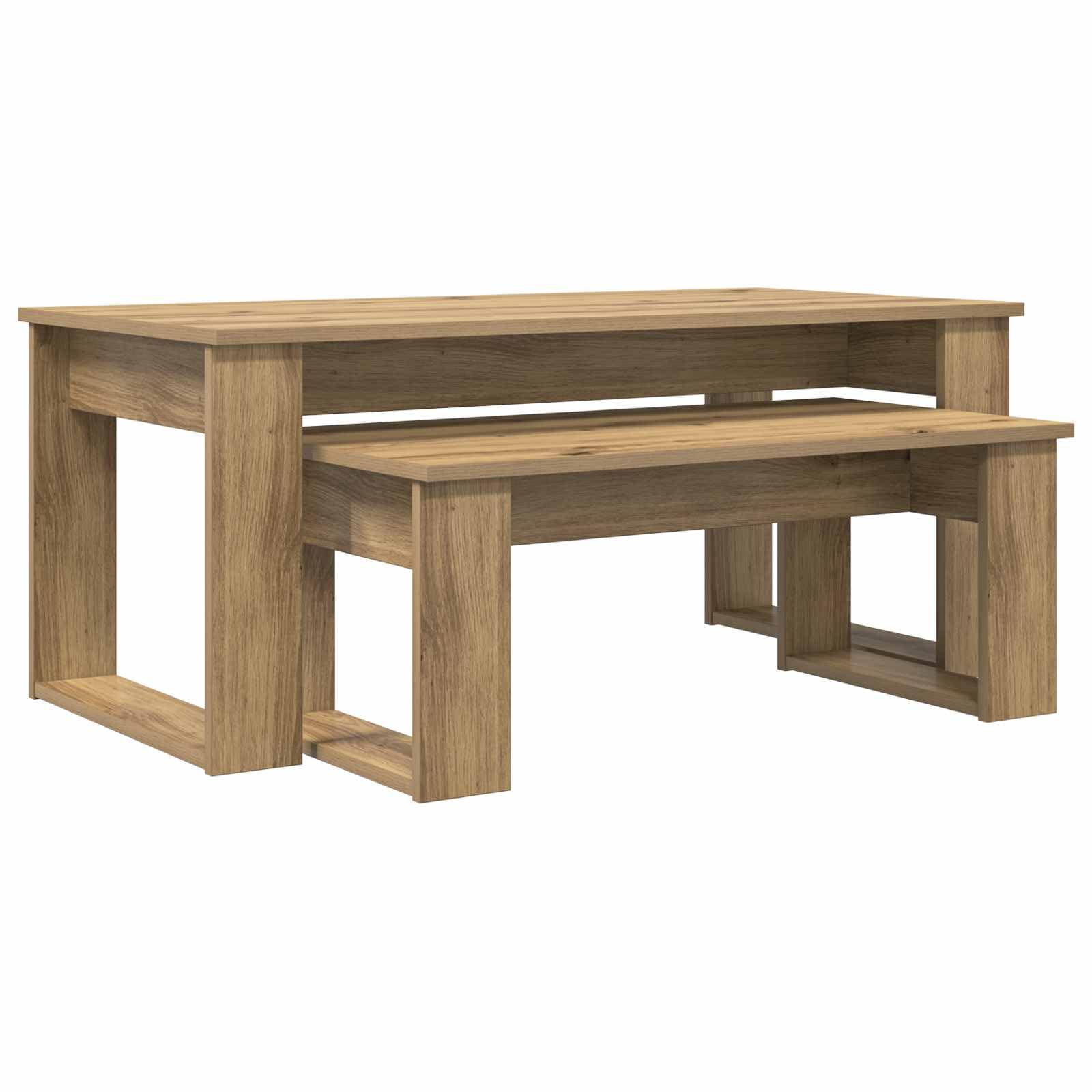 Set di 2 tavolini da caffè in rovere Artisan | Set da tavolo in due pezzi con effetto rovere per possibilità di posizionamento flessibili in soggiorno e salotto.