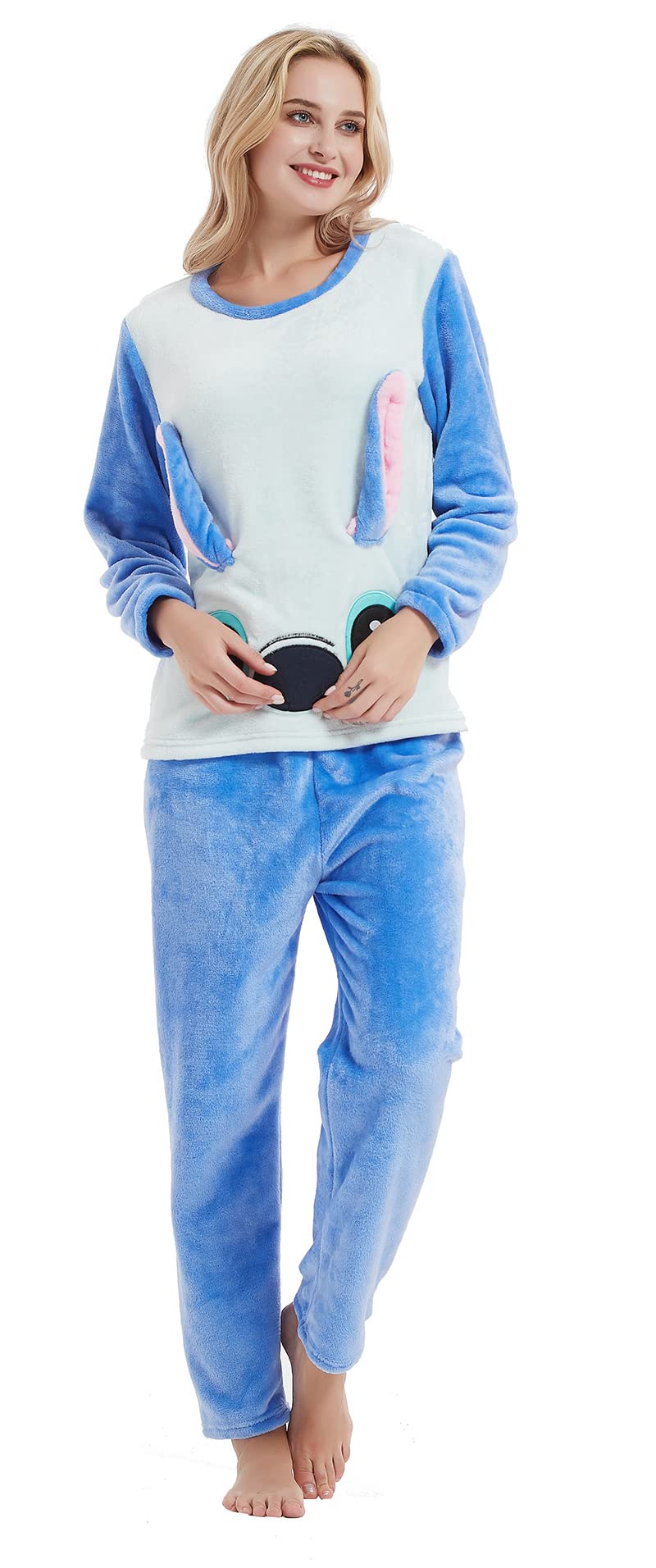Pigiami Donna Pigiama Pile Lungo Pigiamone Tuta da Casa Unisex Maniche Lunghe