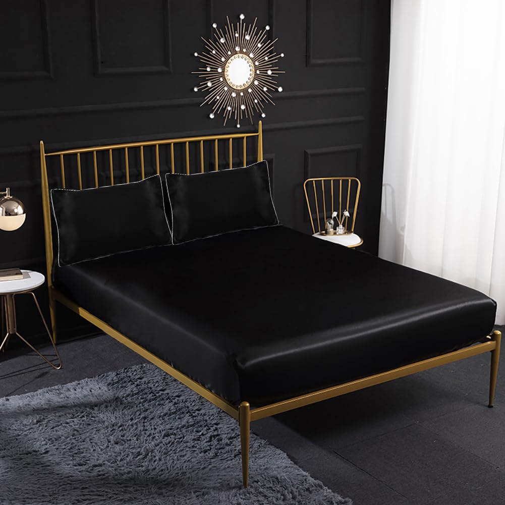 Parure de lit en satin pour chambre cosy jumeau noire