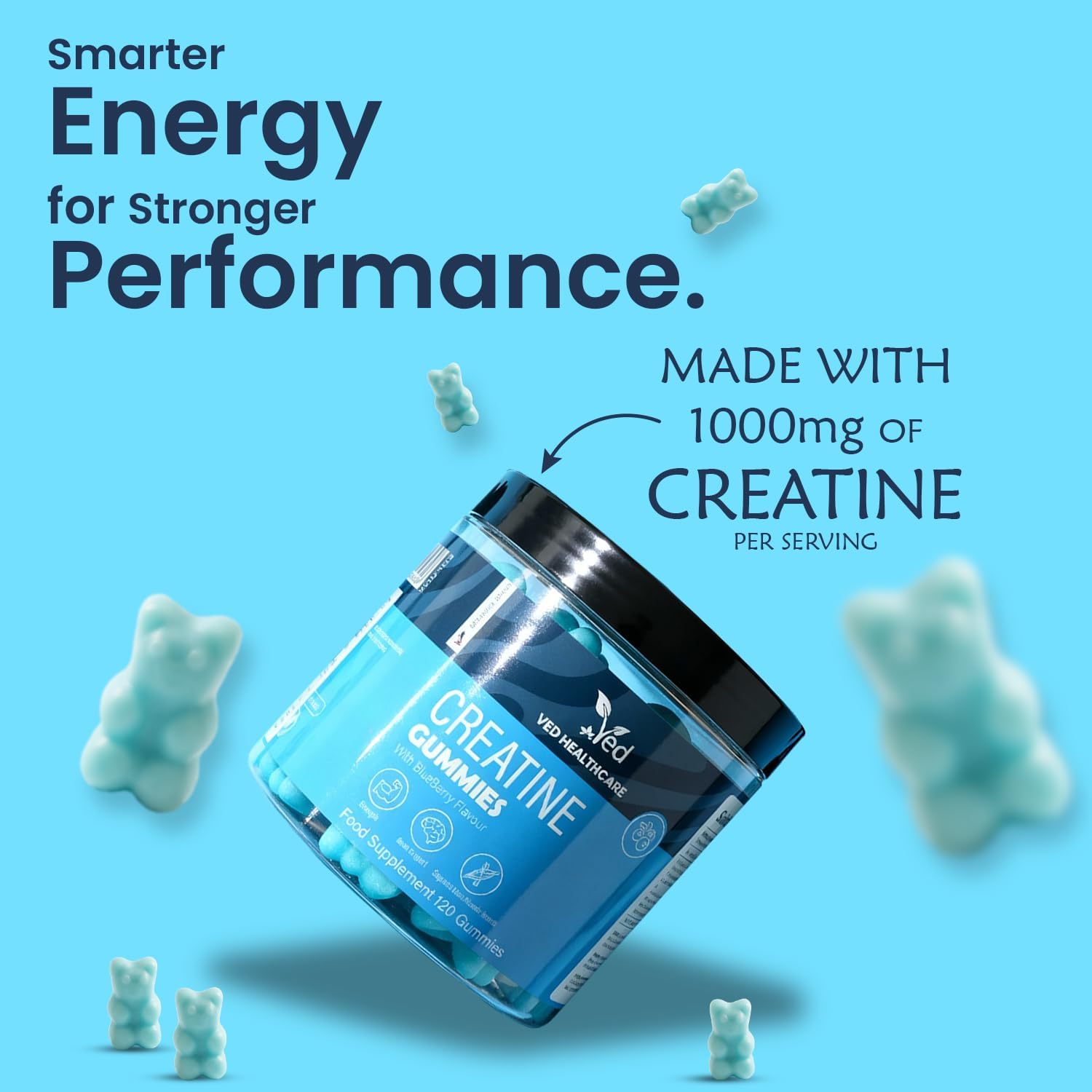 Ved Creatine Gummies 1000 mg – 120 Count, Max Strength Muscle Growth & Recovery Supplement for Men & Women, Vegan, Creatine Monohydrate with Vitamin C, Pre Workout Chewable, 2 Months Supply.