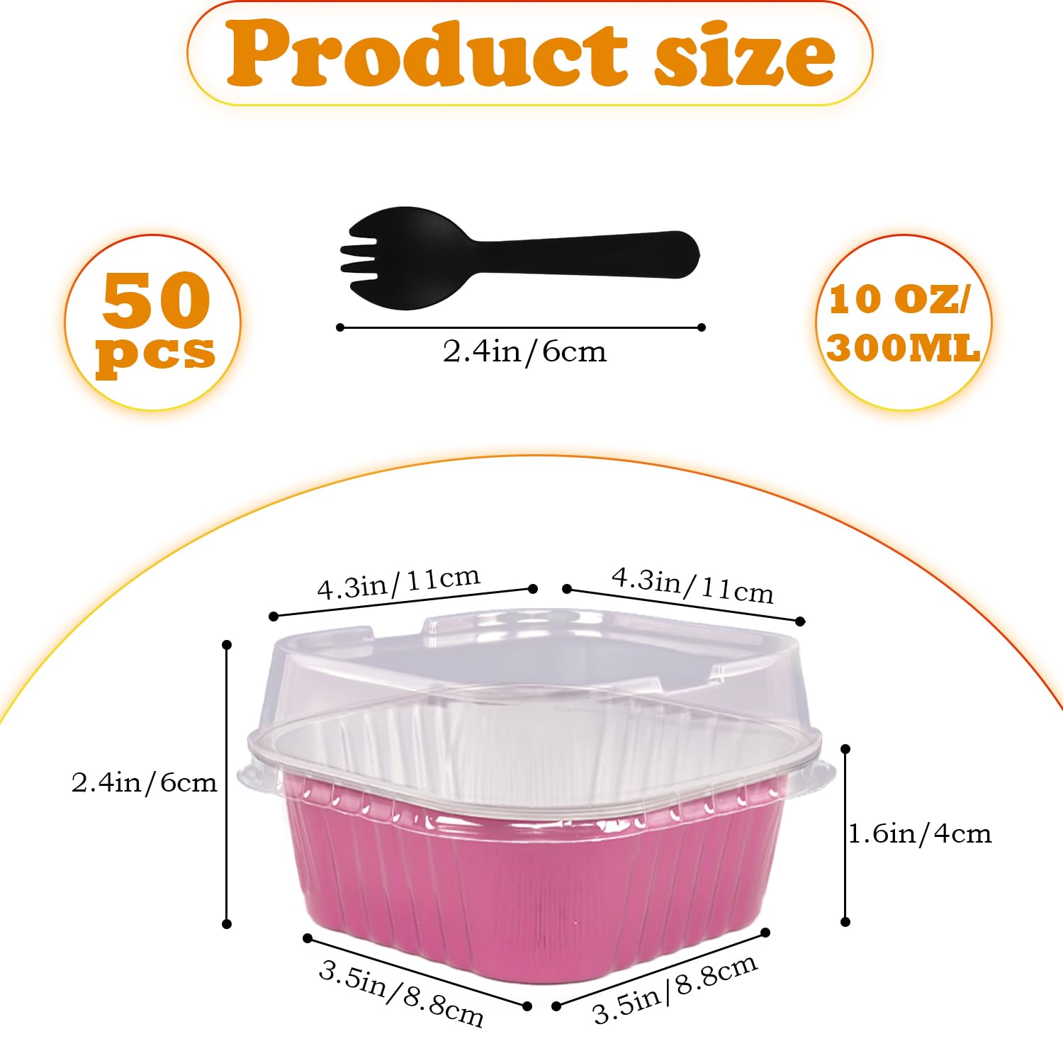Lot de 50 moules de cuisson carrés réutilisables en aluminium avec couvercles, 300 ml, pour cupcakes et pudding, flan, crème brûlée, gelée pour desserts, restauration (rose)