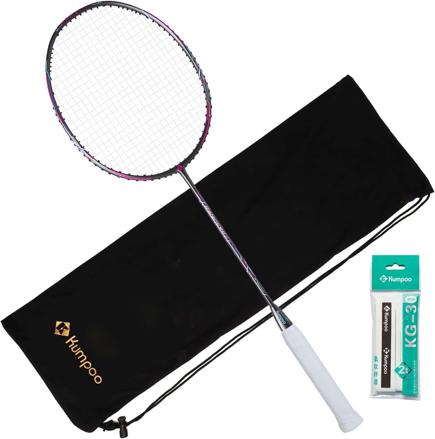 Badminton Racket Carbon Fiber Racquet, Professioanl Racket Badminton Set with Overgrip and Cover, Pro 4U Racket Lightweight for Outdoor Games, Gym, Competitions