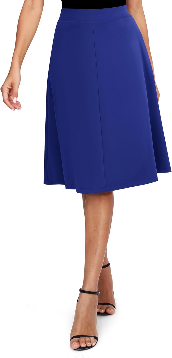 Women's Elastic High Waist A-Line Midi Skirt Stretchy Flared Office Knee Length Skirts for Work Business and Casual - Image 3
