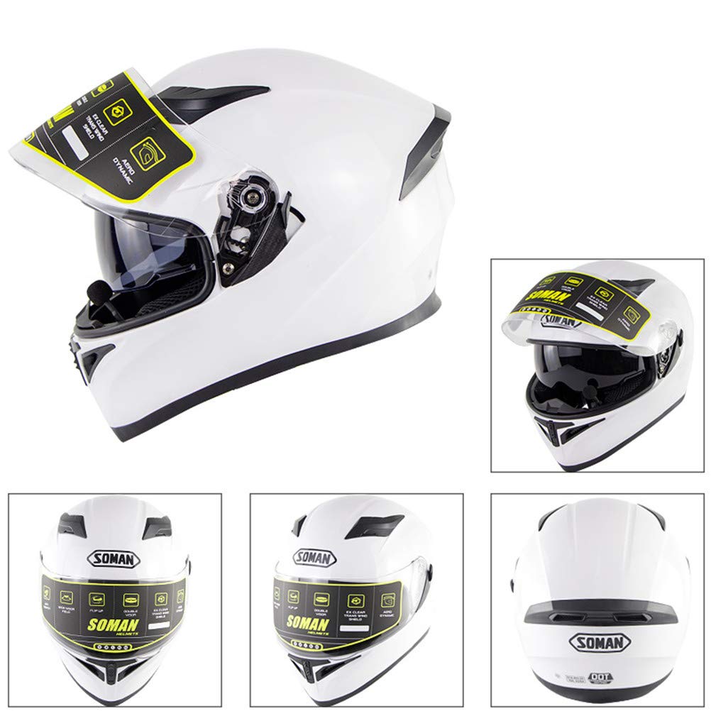 OYHN Kask motocyklowy z wbudowanym Bluetooth, z podwójnym wizjerem, kask motocyklowy, wyścigowy, pełnotwarzowy, tworzywo ABS + poliuretan, HD stereo Sound