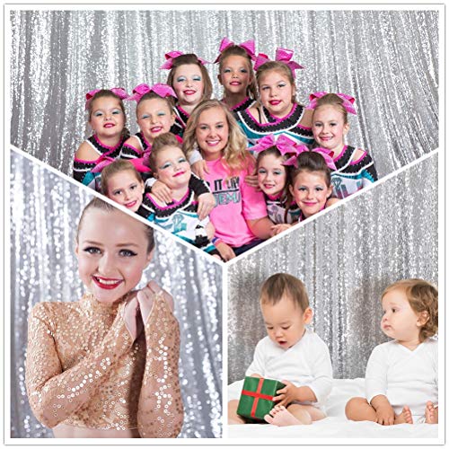 Eternal Beauty Silver Sequin Wedding Backdrop Photography Background Party Curtain, 5Ft X 6Ft #TOP3