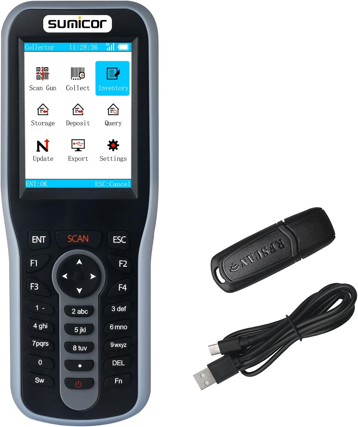 Sumicor Inventory Data Terminal Barcode Scanner 1D Wireless CCD Barcode Reader, 2.8 inch Color LCD Screen Inventory Scanner for Warehouse Management (1D)