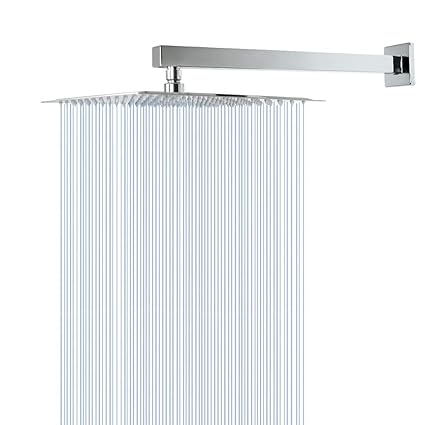 HarJue Rain Shower Head with Extension Arm, HarJue 12 Inch Square Shower Head with 16 Inch Shower Arm, Large Stainless Steel Rainfall Showerhead-Waterfall Full Body Coverage- with Teflon Tape