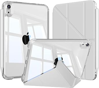 iPad mini 7 Case A17 Pro iPad Mini 7th/6th Generation Case Transparent Back Cover Detachable Triangular Multi-Function Stand Removable Horizontal & Vertical Stand Shockproof Lightweight Slim