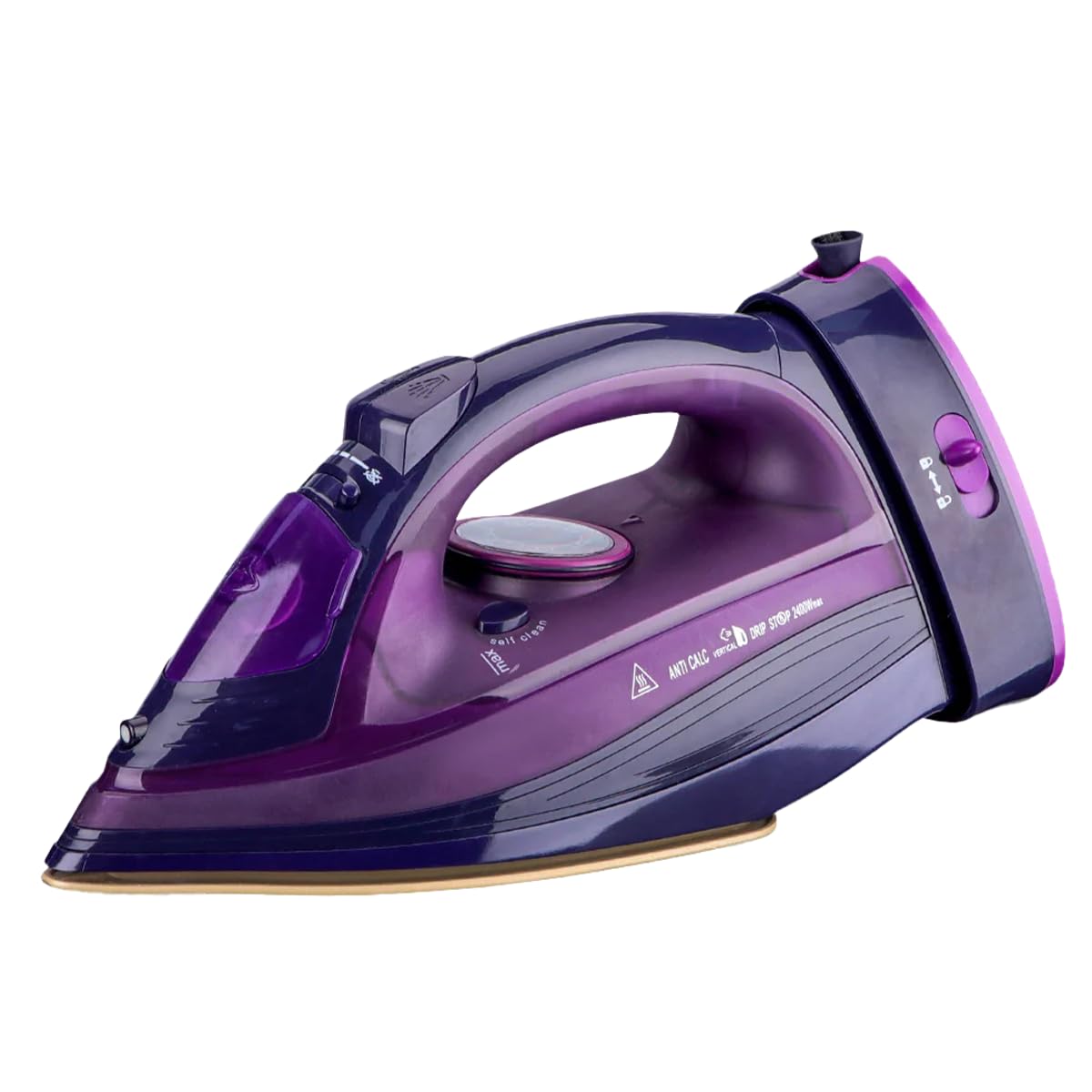 Ferro da stiro a vapore senza fili con piastra ceramica, 2400 W, viola, levigatura efficace, delicato sui tessuti, funzione antigoccia, rinfrescante