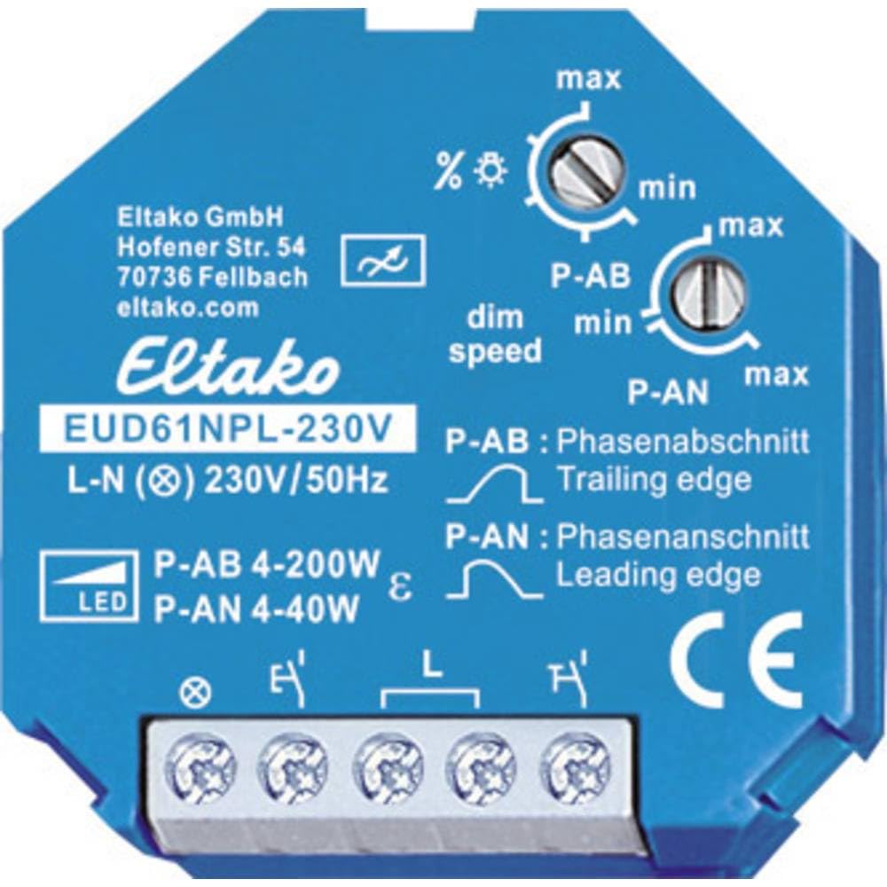Eltako Universal-Dimmschalter ohne N-Anschluss speziell für LED, 1 Stück, EUD61NPL-230V