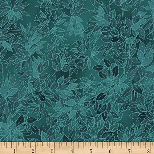 Miyako Packed Leaves Teal, Fabric by the Yard