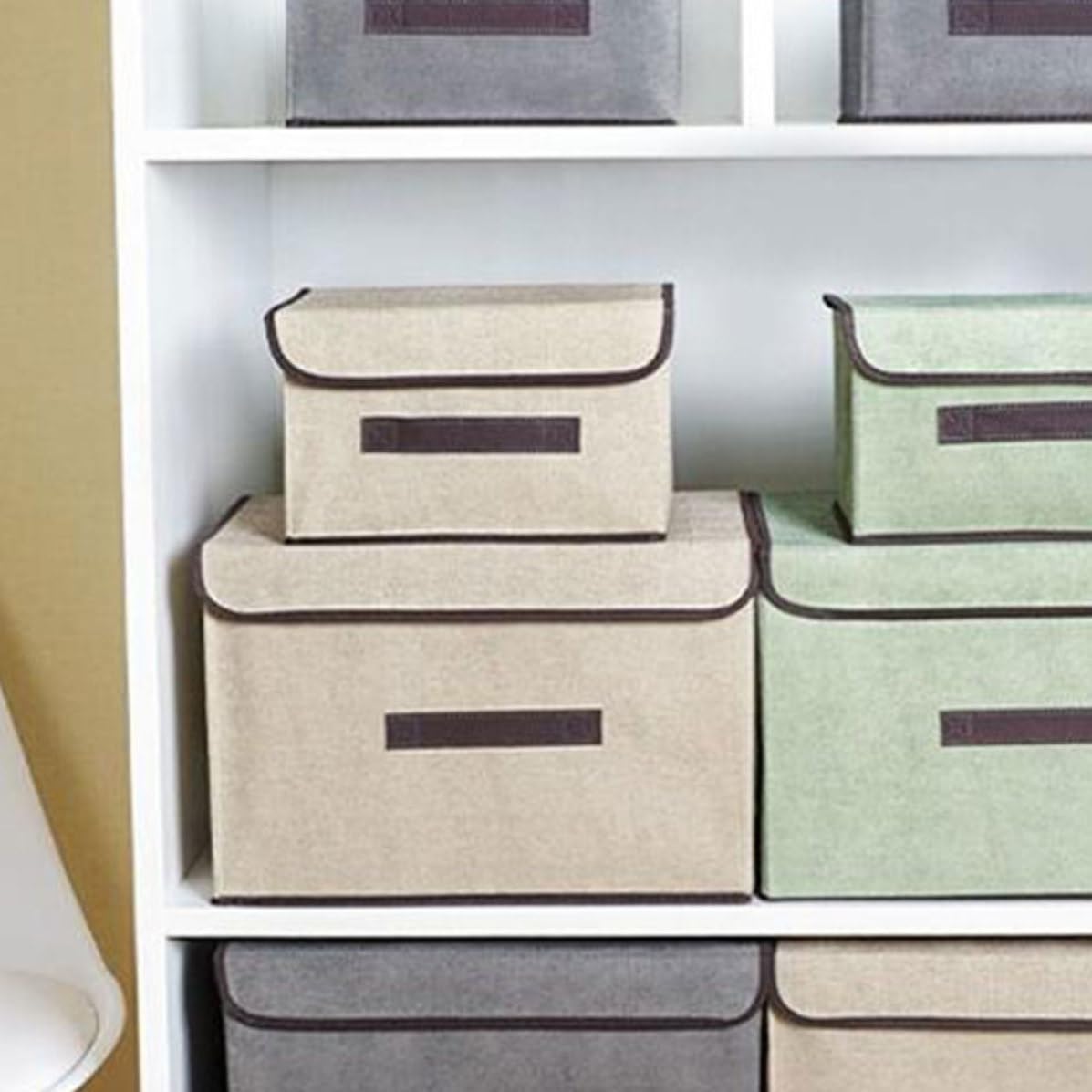 3 Juegos Caja Organizadora de Tela Plegable para Ropa, Beige