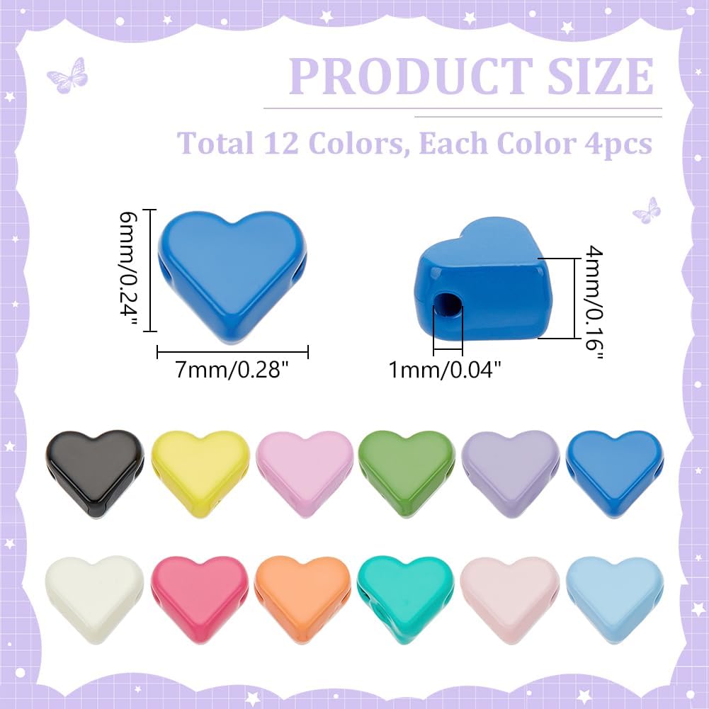 PH PandaHall 48pcs Heart Beads, 12 Colors 6x7mm Love Heart Spacer Beads Small Loose Craft Beads for DIY Friendship Necklace Bracelet Earring Jewelry Making Craft - Image 2