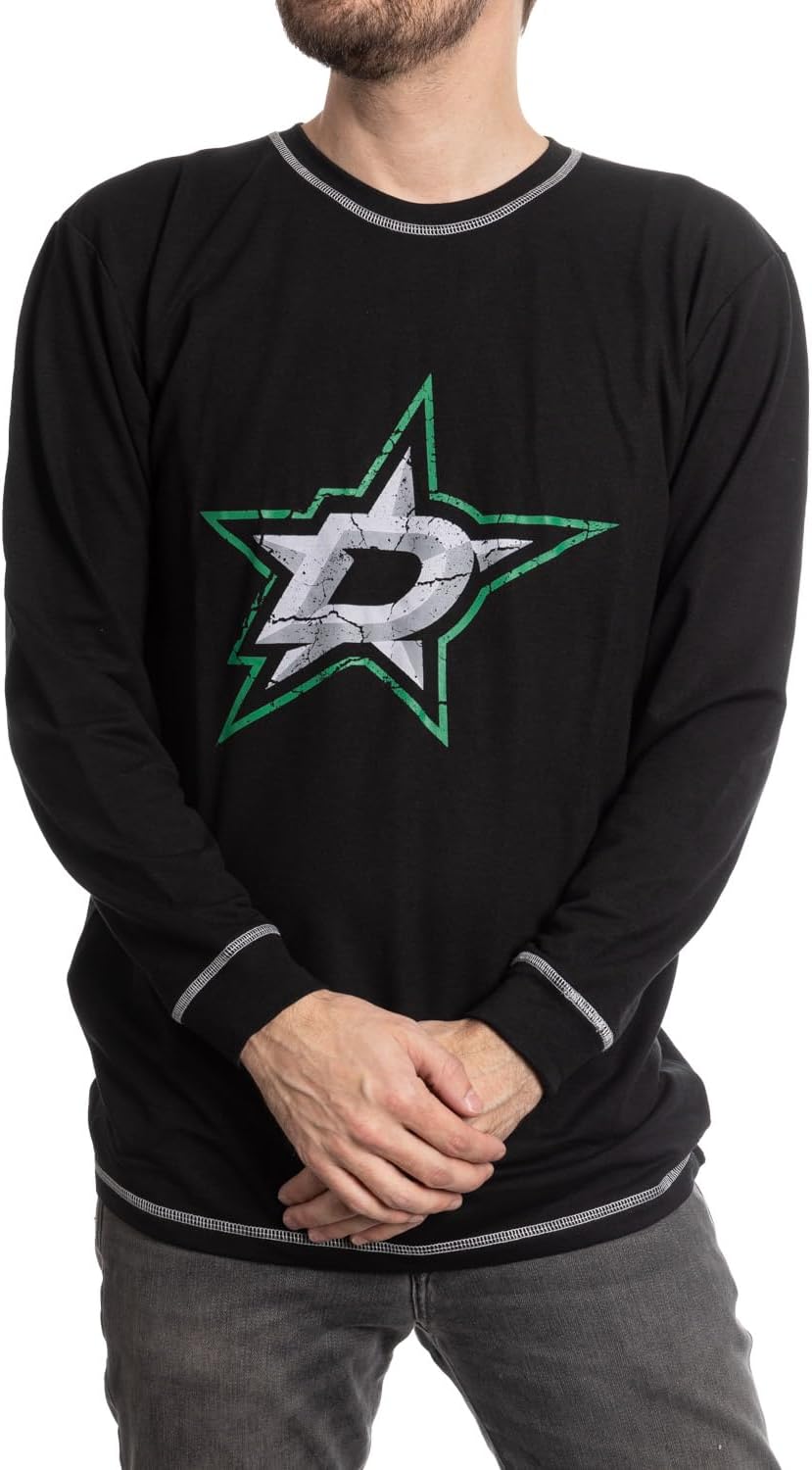 Calhoun NHL Men's Officially Licensed Team Logo French Terry Long Sleeve Raglan Shirt