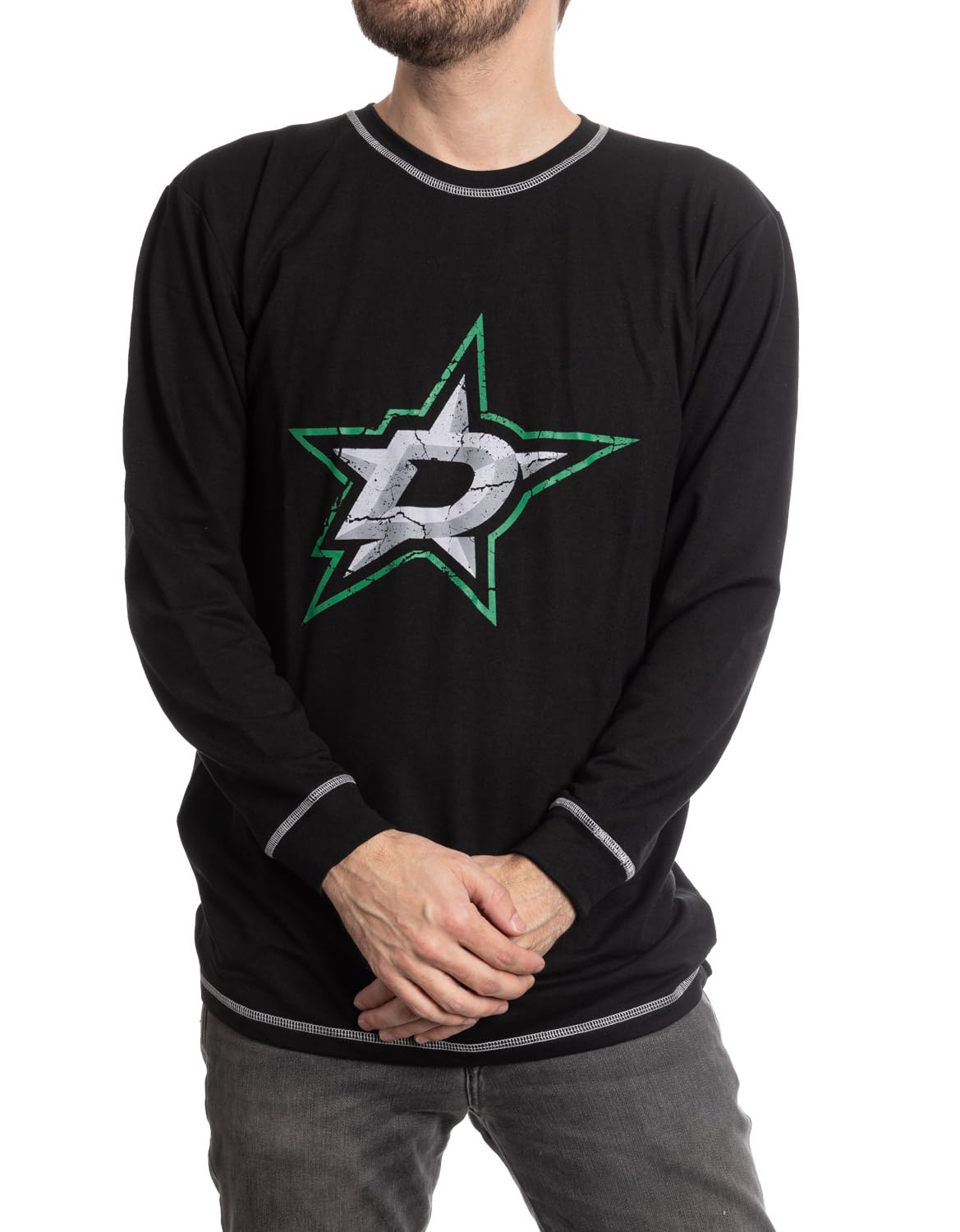 CalhounNHL Men's Officially Licensed Team Logo French Terry Long Sleeve Raglan Shirt