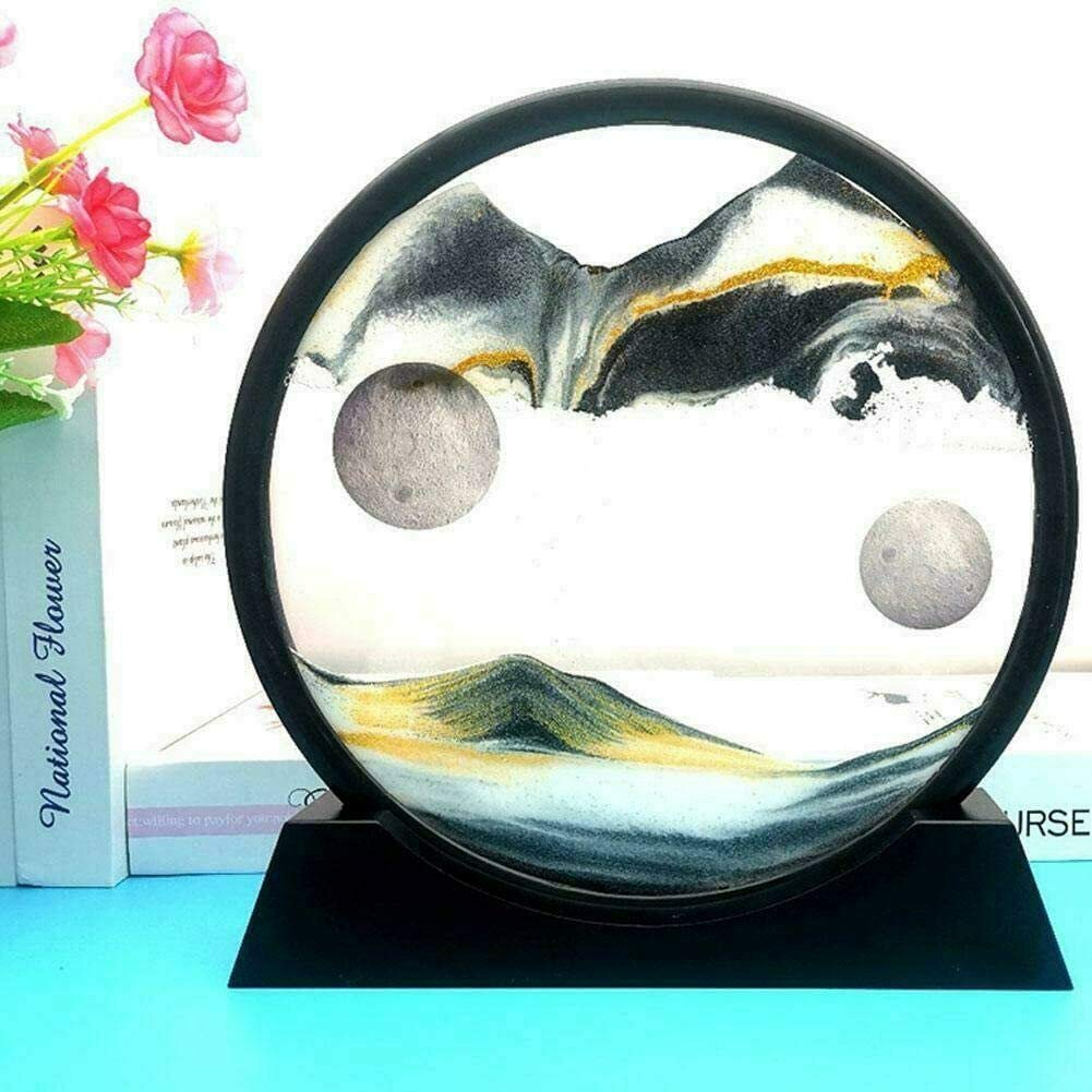 Peinture De Sable Mobile 3D - Sablier En Verre Rond - Déco De Bureau Et Maison - Couleur Bleue 12 Pouces