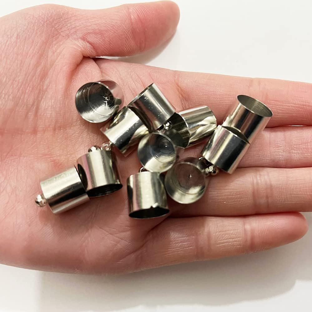 50pcs Glue-in Style Necklace Cord Crimp End Caps tassel caps beads crimps end (12mm wide, 15mm long, Rhodium plated)
